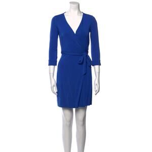 Diane von Furstenberg DVF Royal Blue Wrap 3/4 Sleeve Mini Dress - 8